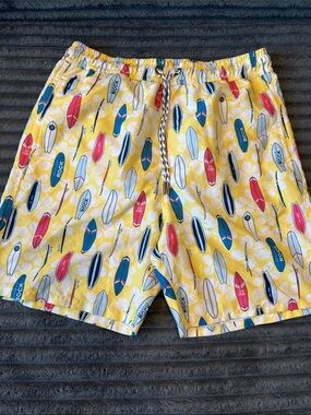 Snapper Rock Yellow Swim Shorts with Multicolor Surfboard Print